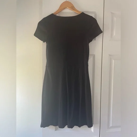 *5/$20 or 3/$15* Square Neck Short Sleeve Ribbed Black Dress with Buttons - Picture 5 of 8